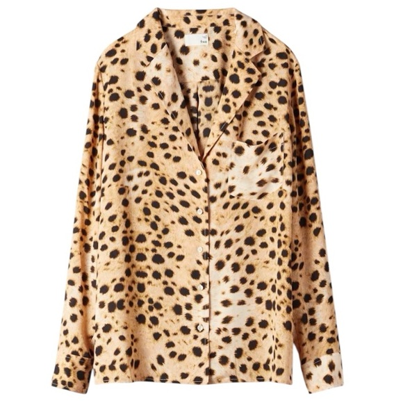 ARITZIA WILFRED Free Light Brown Leopard Print Long Sleeve Women's Blouse Size S - Picture 1 of 11